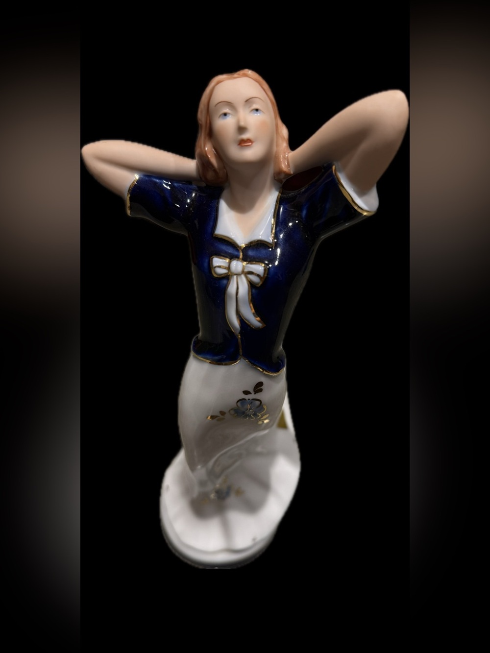 VTG. Royal Dux Bohemia Porcelain Figurine Art Deco Lady Girl Isis 22265 Cobalt.